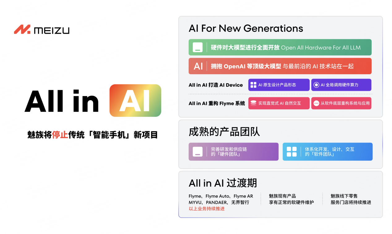 魅族公布 All in AI 全新战略规划，现有产品正常享有软硬件维护服务